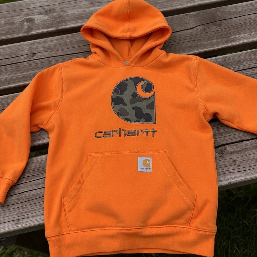 Carhartt Kids Orange Hoodie with Camo Logo